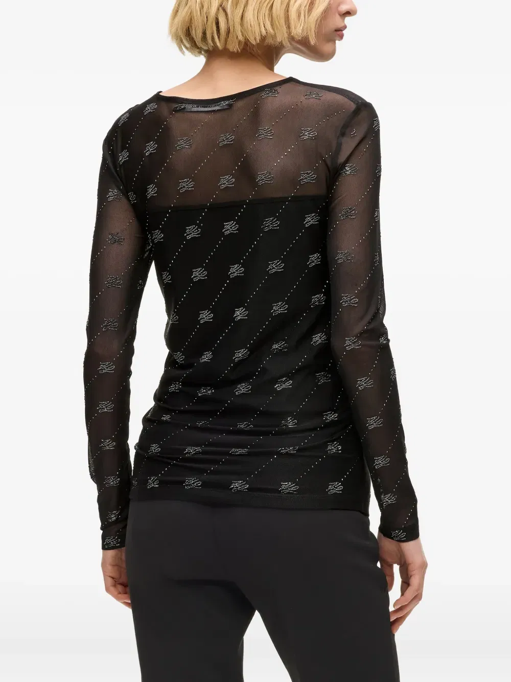 Autograph-rhinestone mesh top