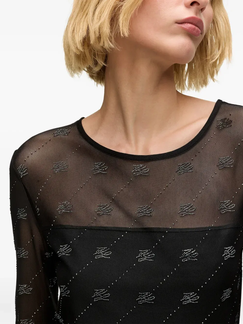 Autograph-rhinestone mesh top