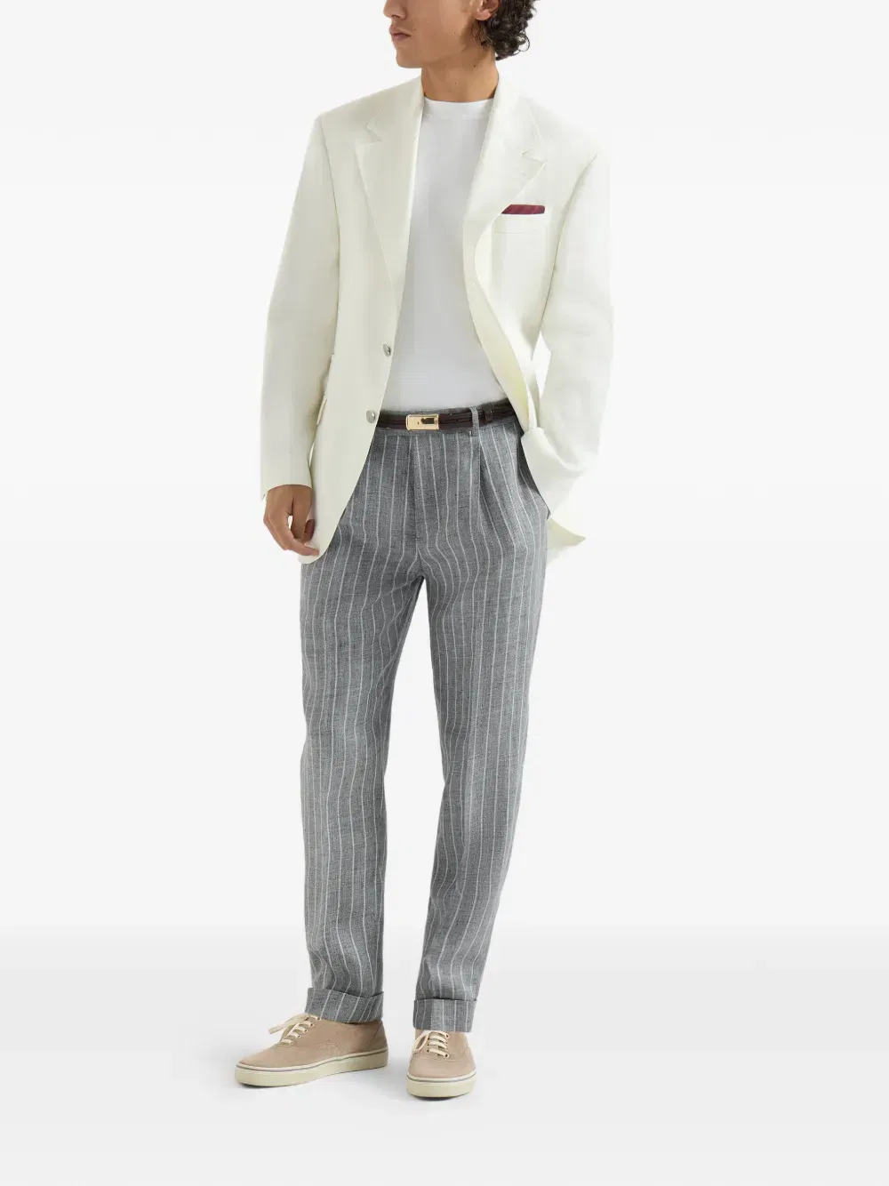 chalk-stripe linen twill trousers with pleat