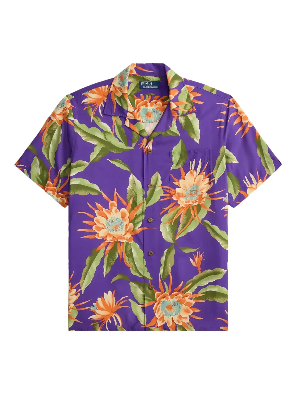 floral-print pocket camp shirt