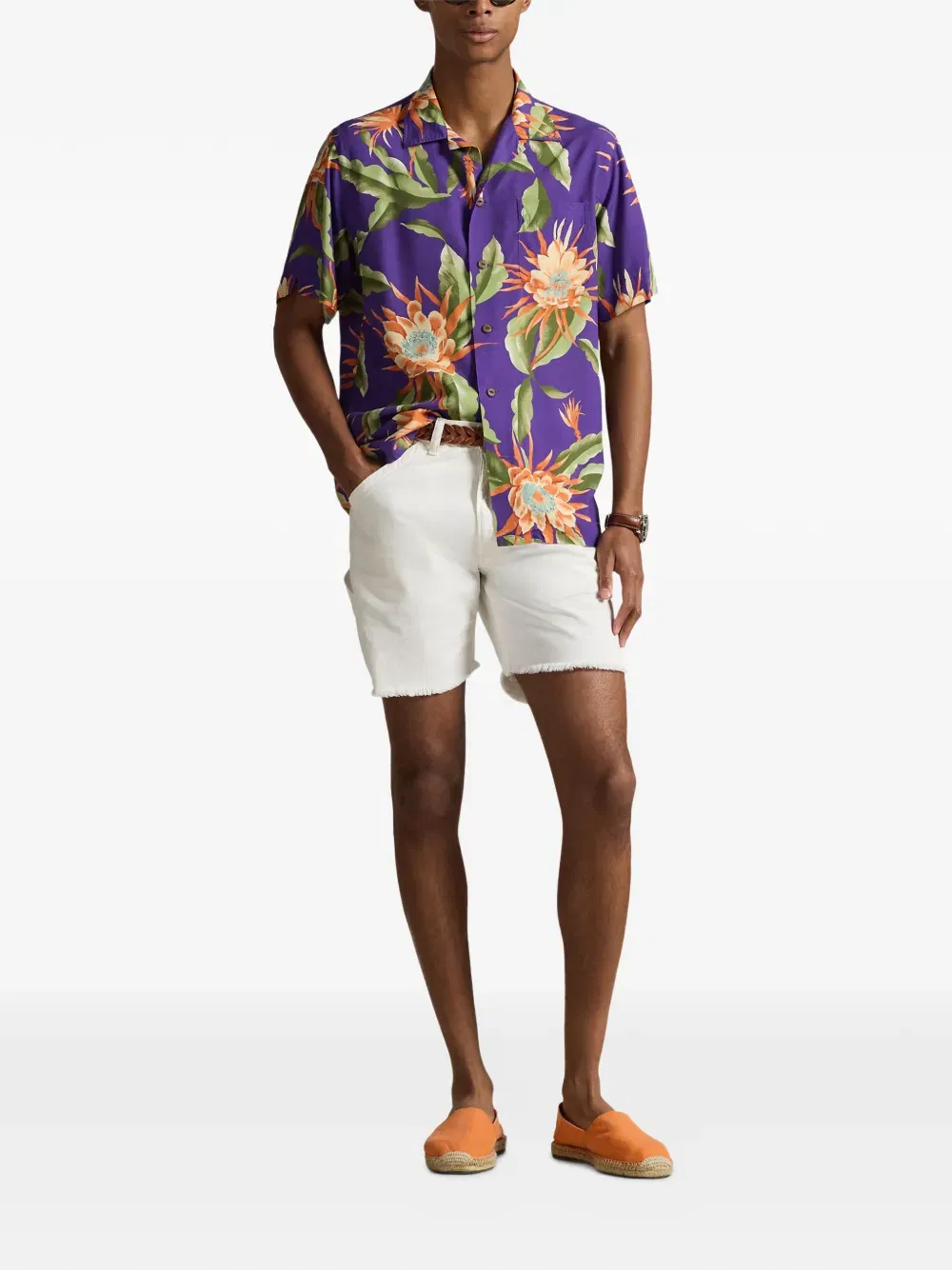 floral-print pocket camp shirt