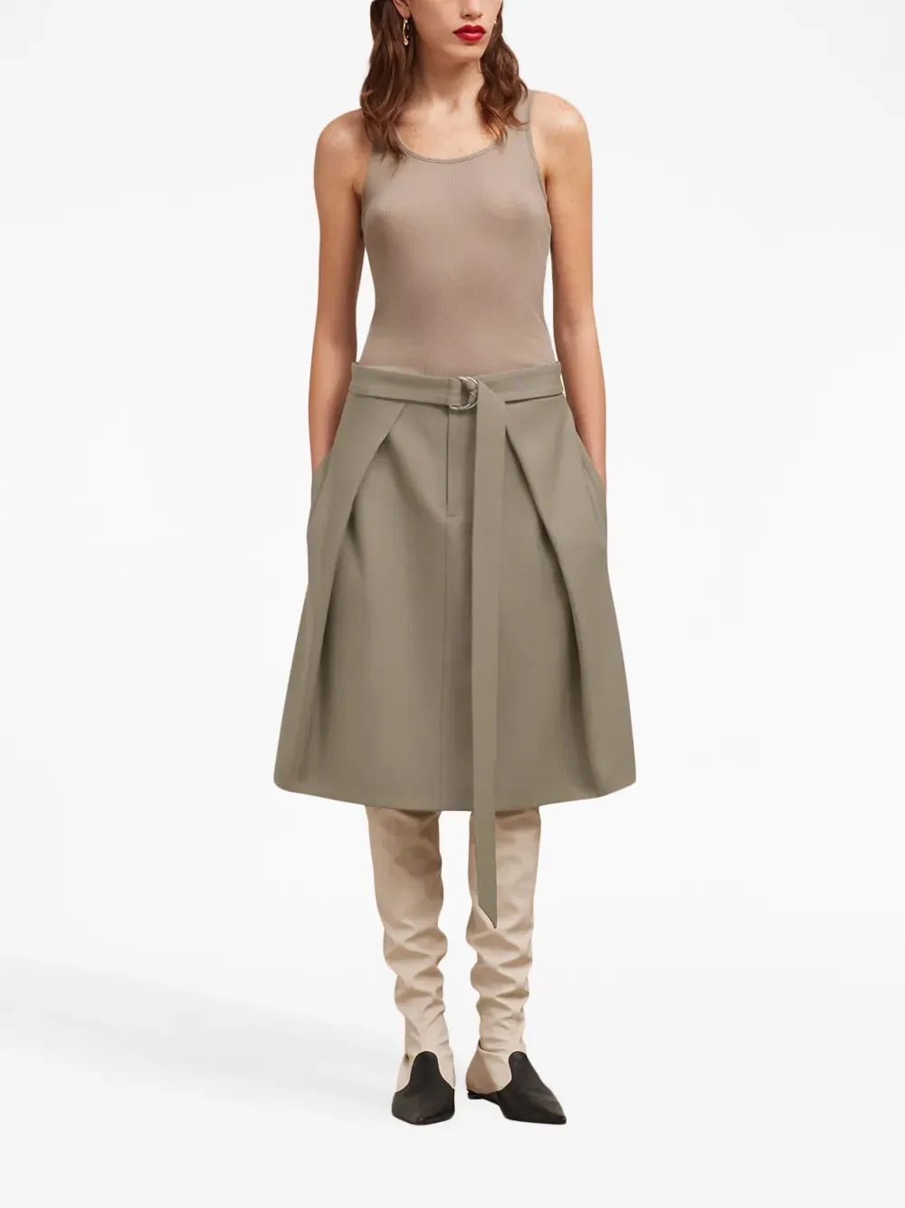 belted wool midi skirt