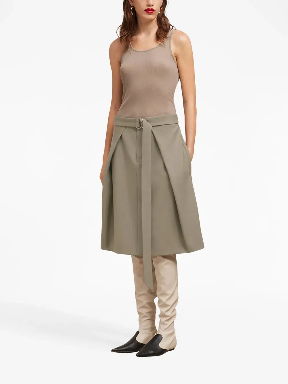 belted wool midi skirt
