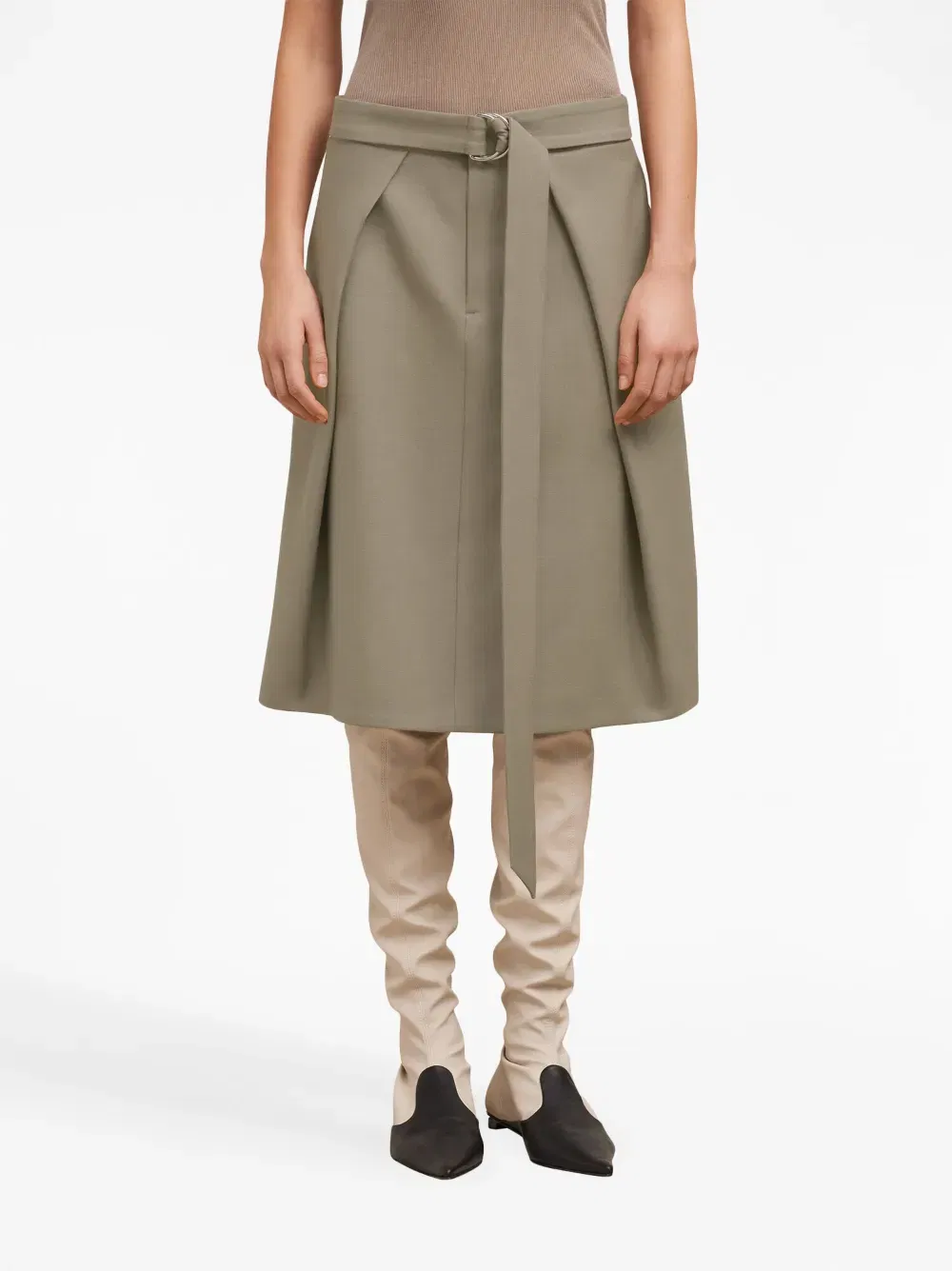 belted wool midi skirt