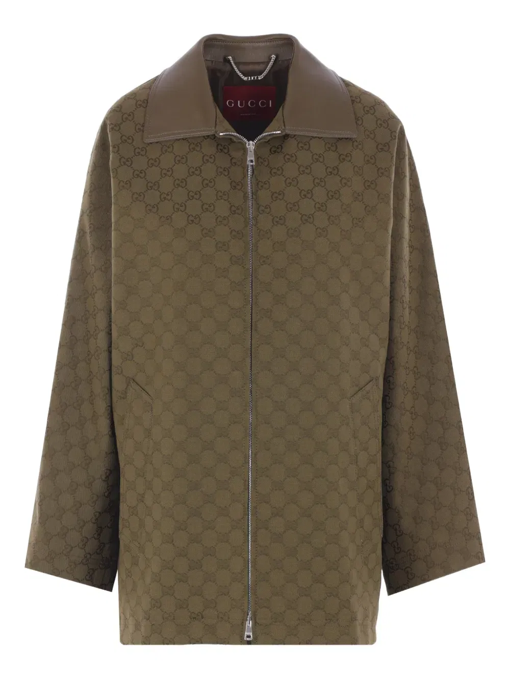 GG monogram leather-collar coat