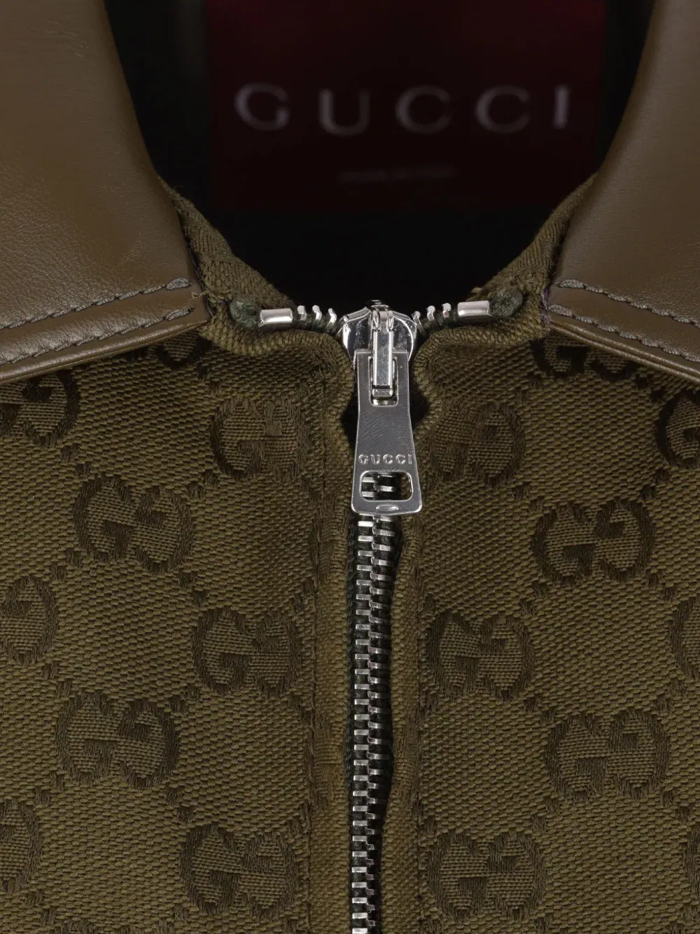GG monogram leather-collar coat