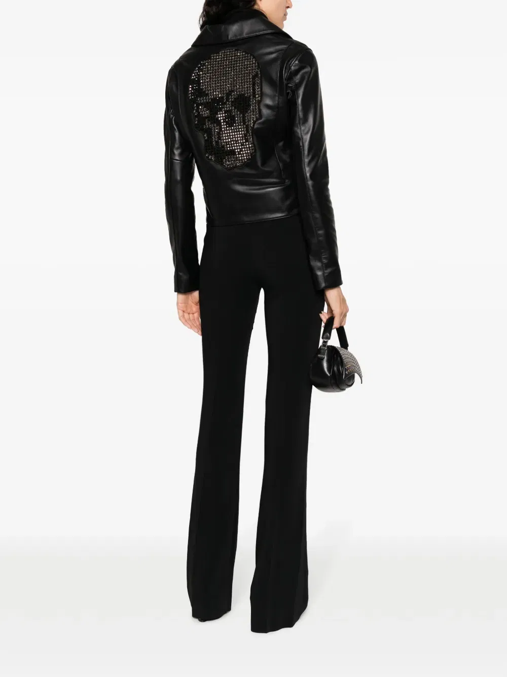 crystal-embellished leather biker jacket