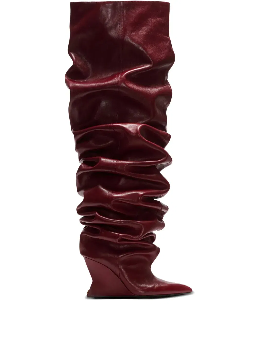 95mm calfskin ruched wedge over-the-knee boots
