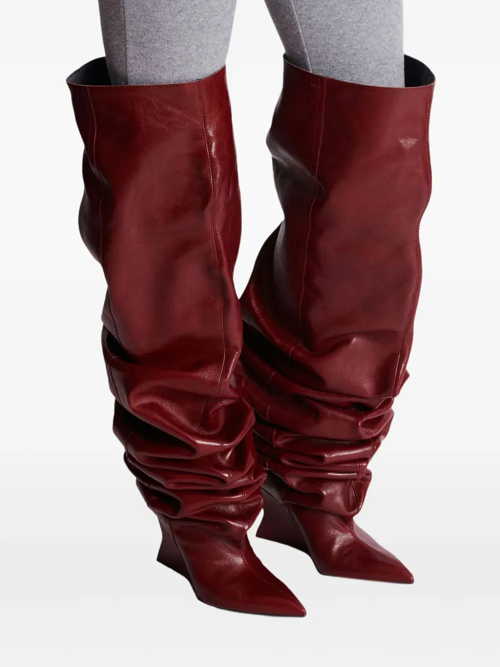 95mm calfskin ruched wedge over-the-knee boots