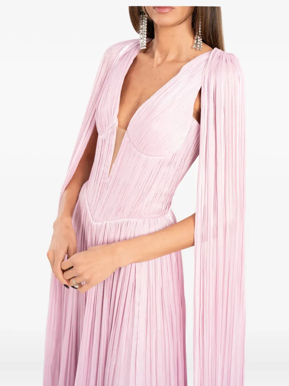 cape-pleated ruffle maxi dress