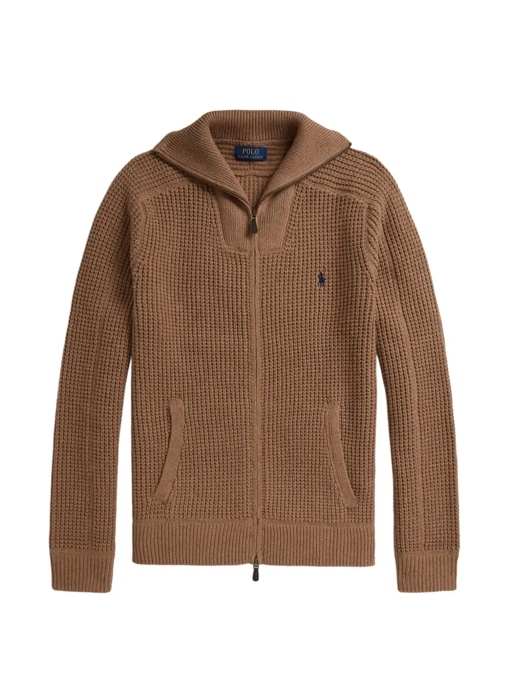 waffle-knit full-zip cardigan