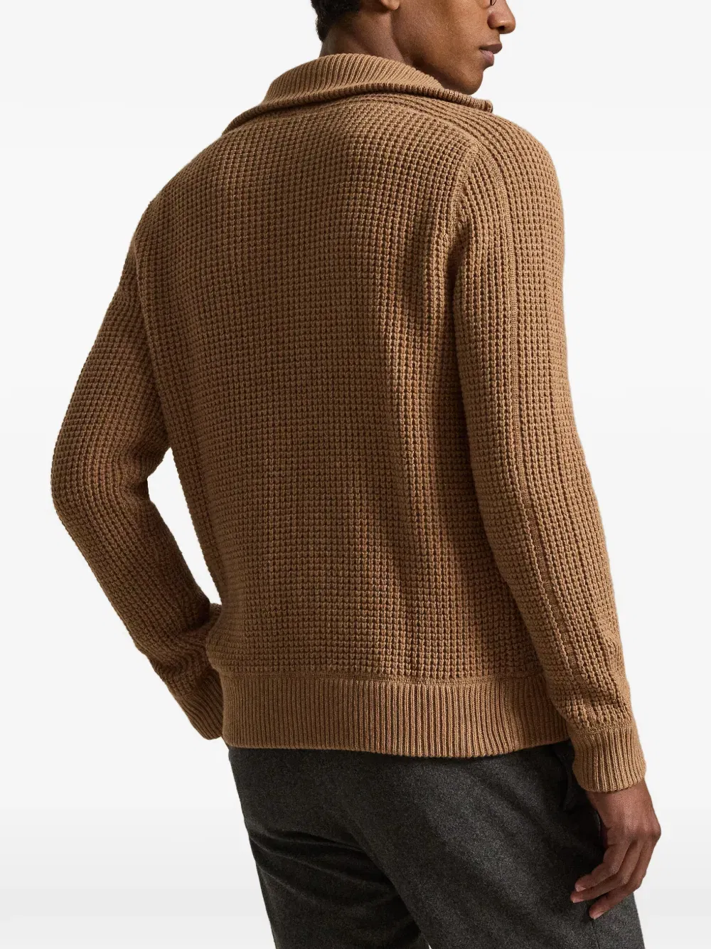 waffle-knit full-zip cardigan