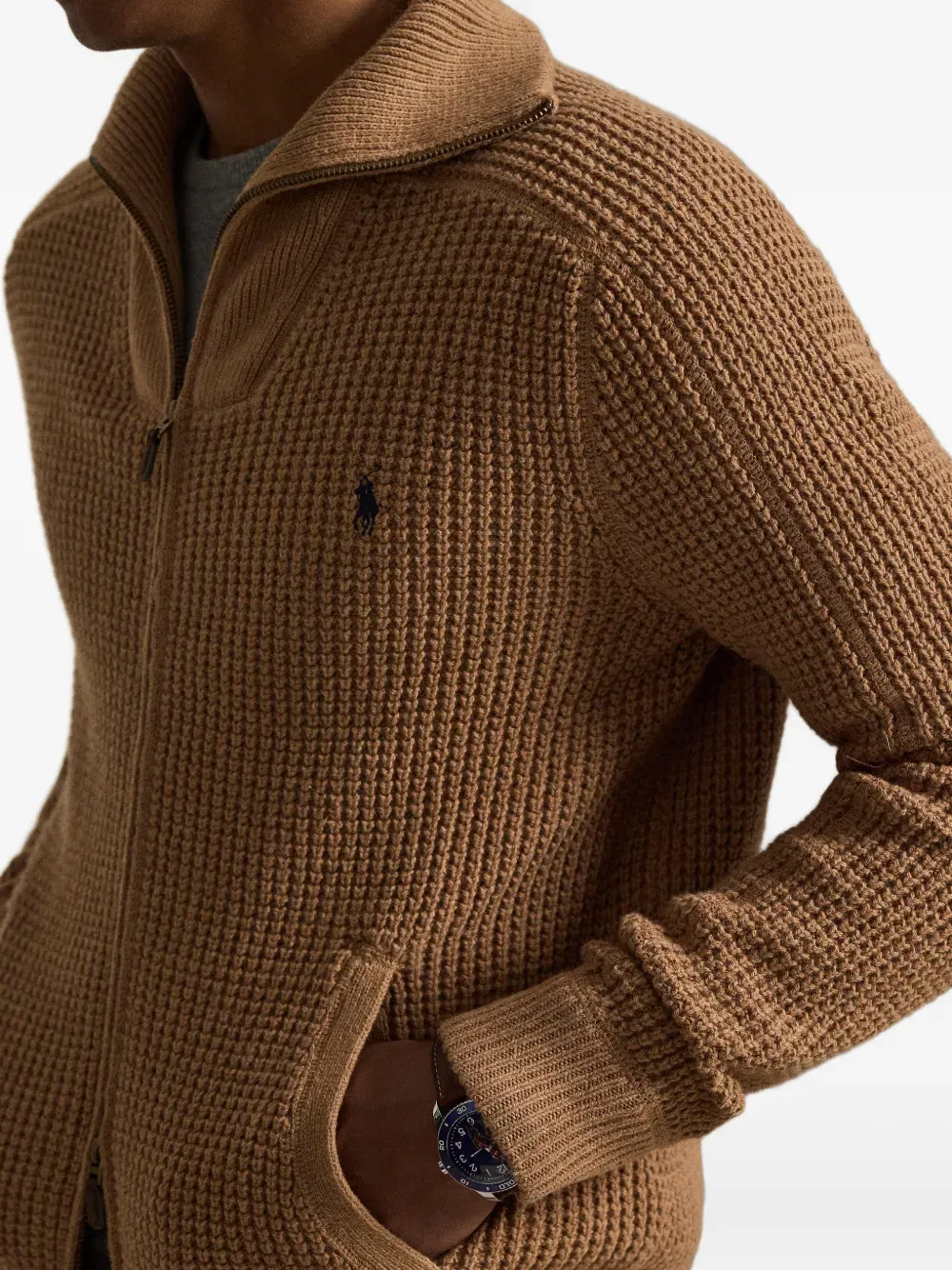 waffle-knit full-zip cardigan