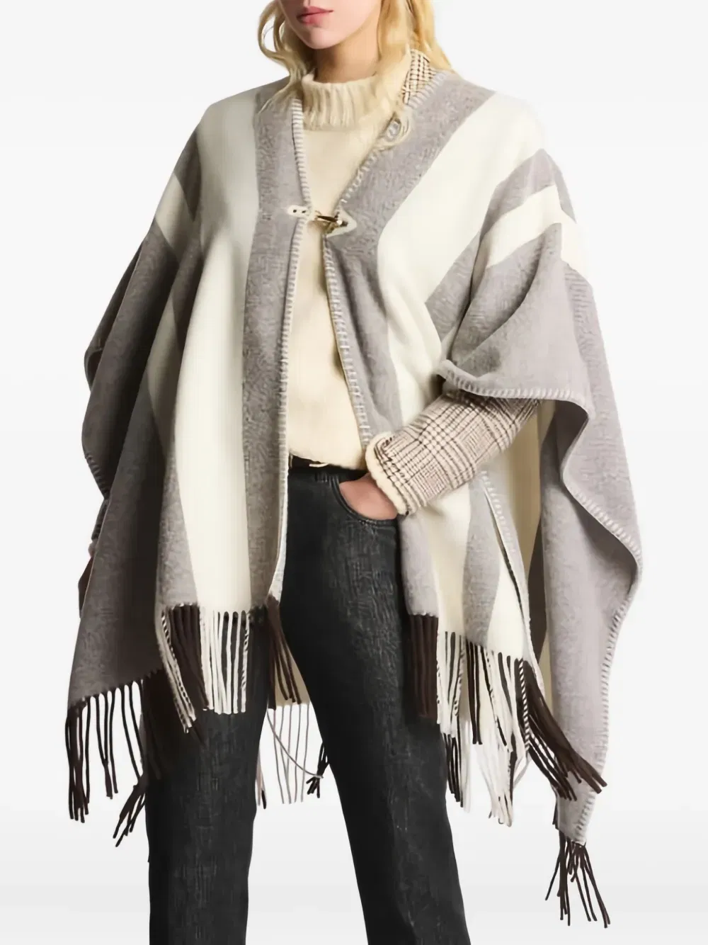 striped-fringe poncho