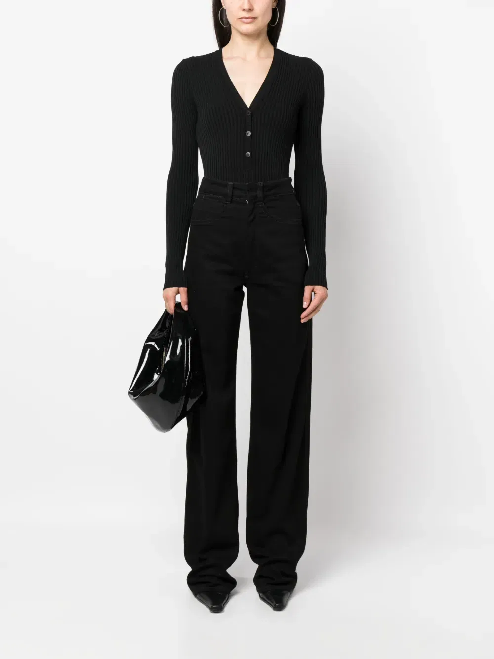 long-sleeve ribbed-knit bodysuit