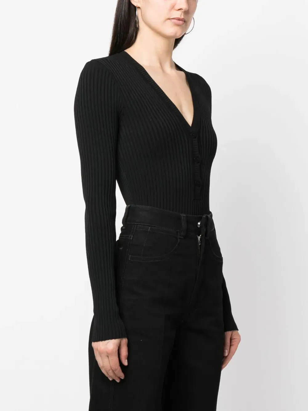 long-sleeve ribbed-knit bodysuit