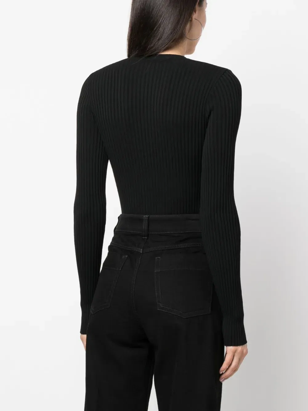 long-sleeve ribbed-knit bodysuit