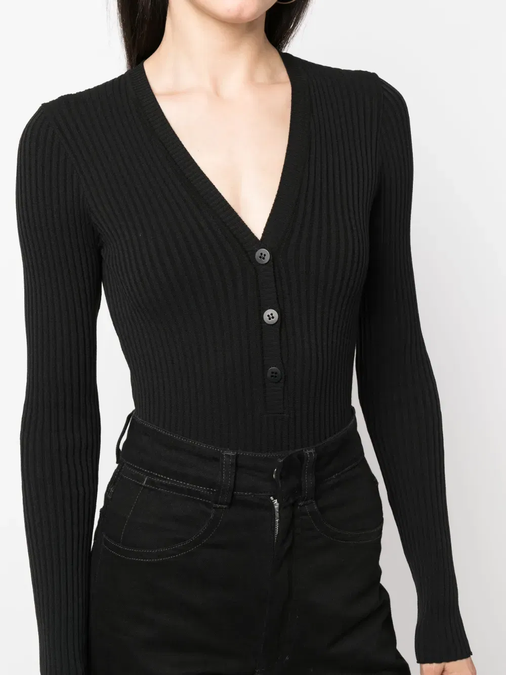 long-sleeve ribbed-knit bodysuit