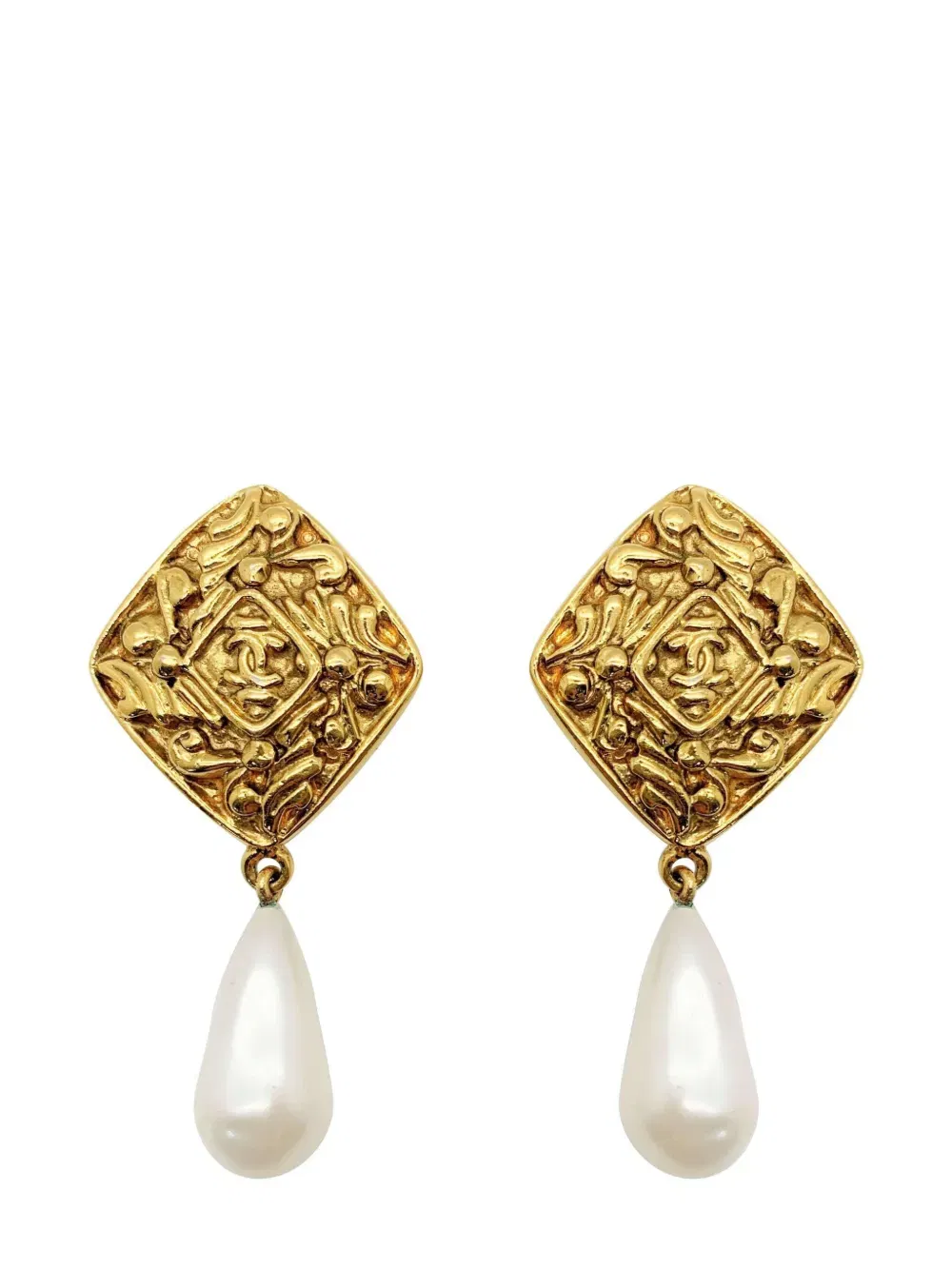 Chanel pearl lozenge CC drop earrings 1980s