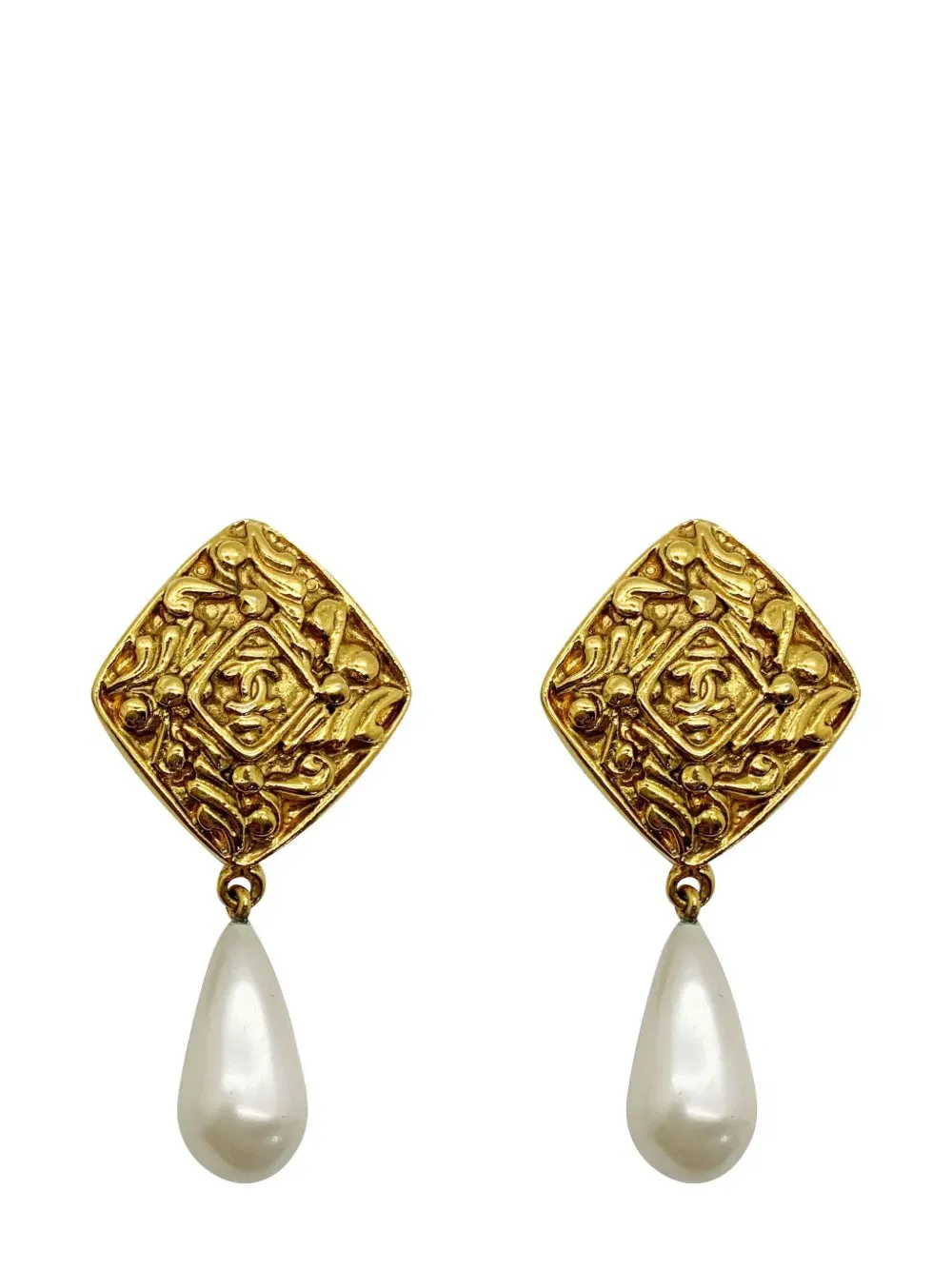 Chanel pearl lozenge CC drop earrings 1980s
