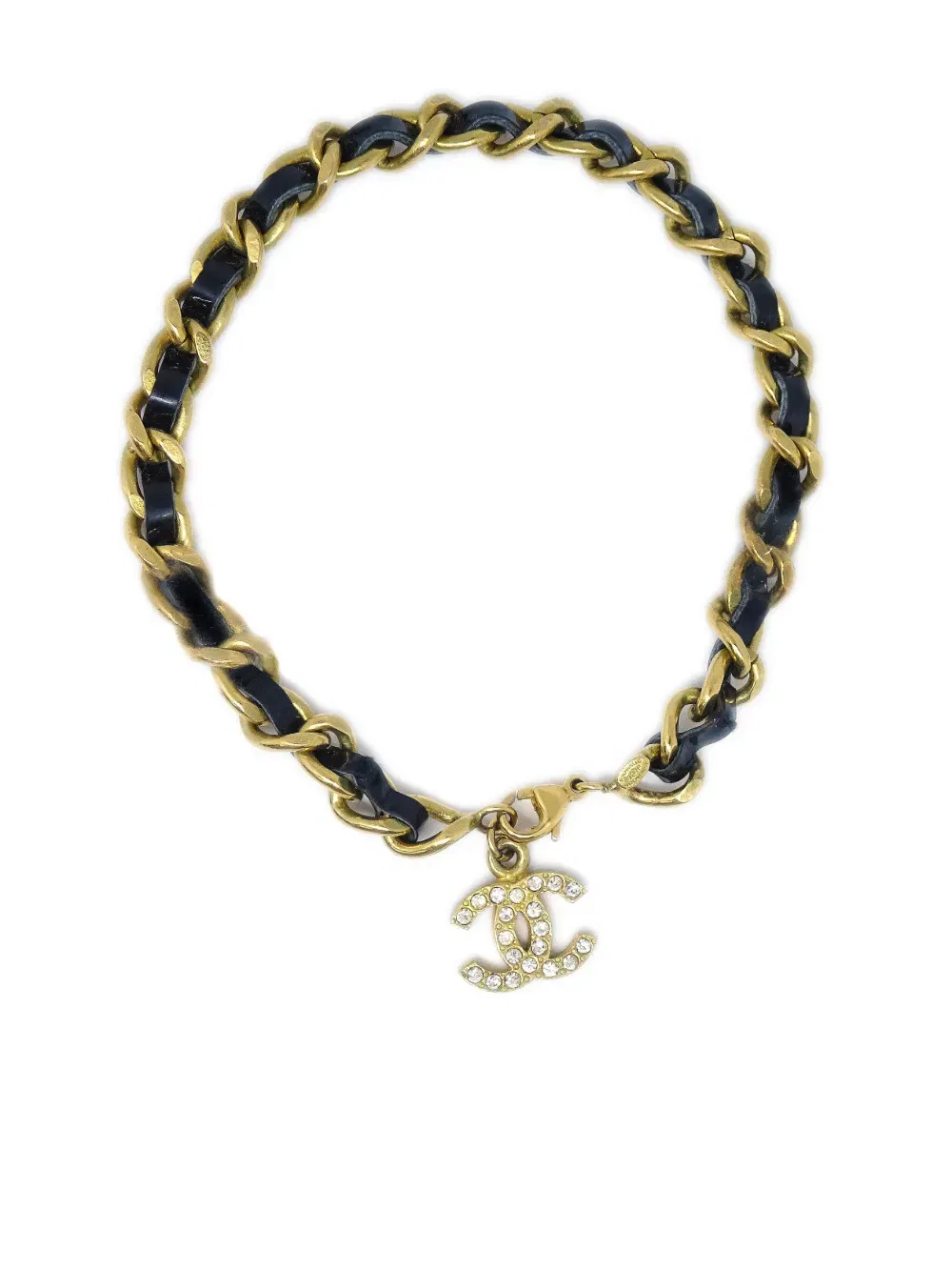1995 CC charm leather-and-chain ankle bracelet