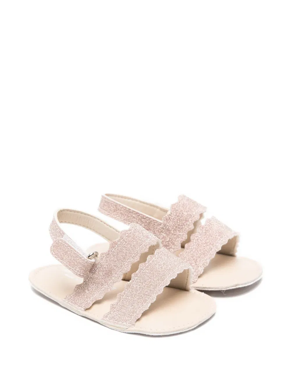 scalloped-strap glitter sandals