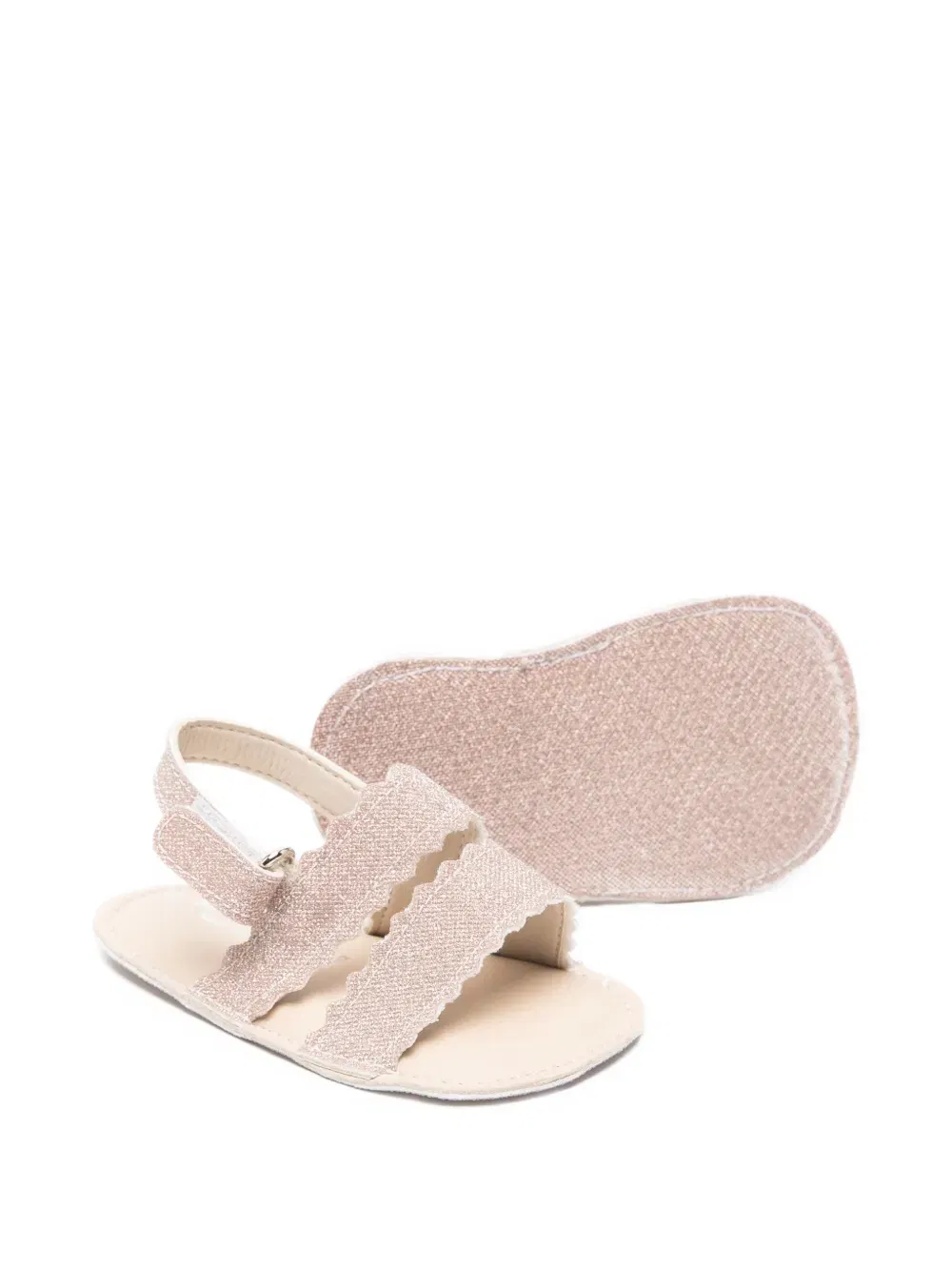 scalloped-strap glitter sandals
