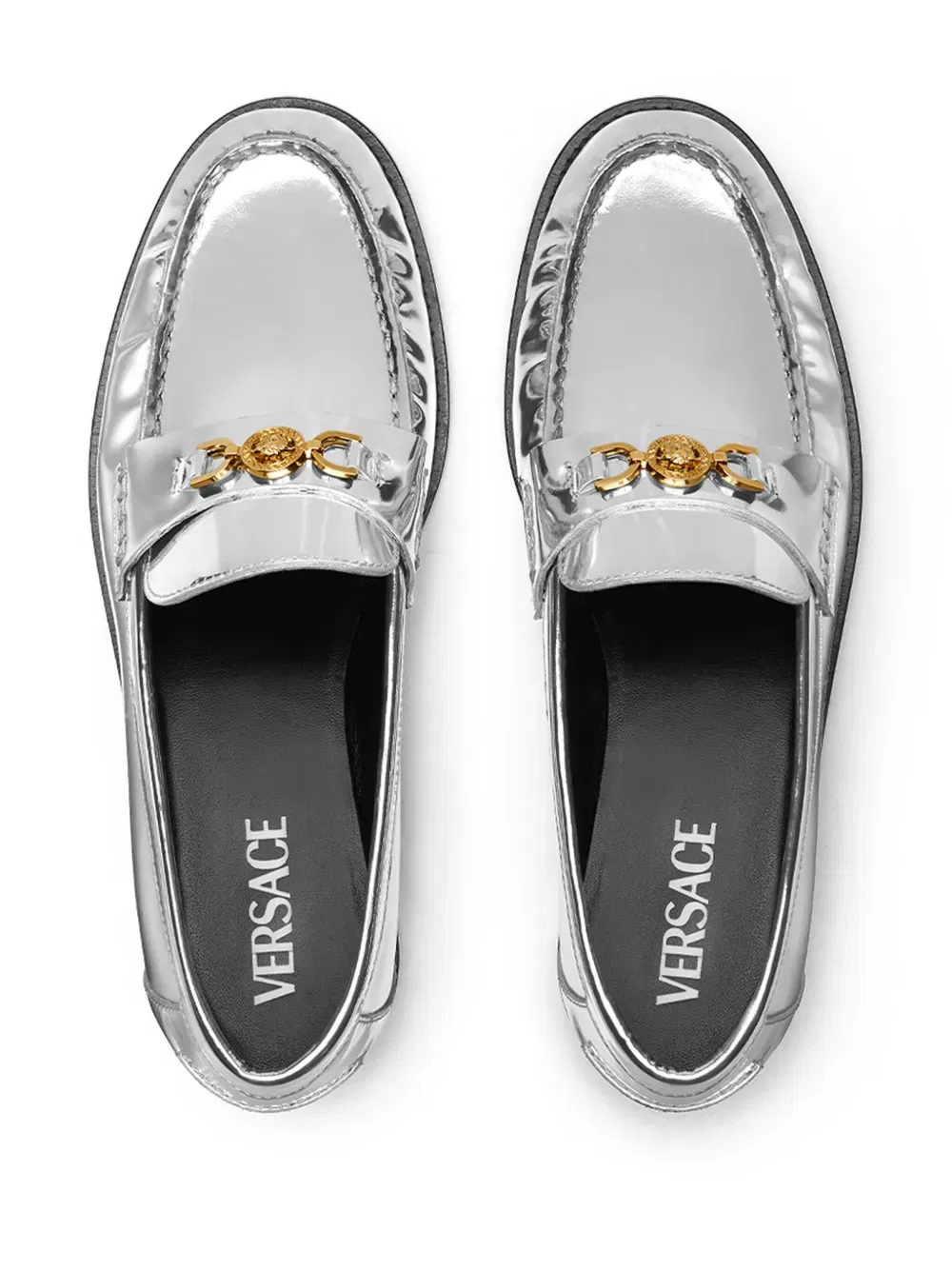 Medusa metallic leather loafers