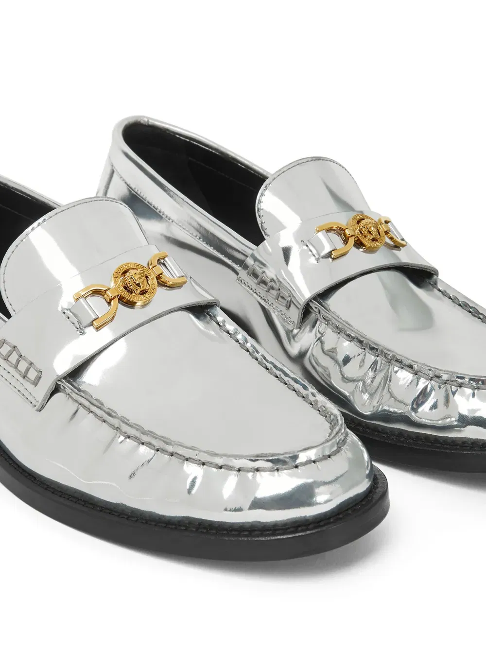 Medusa metallic leather loafers