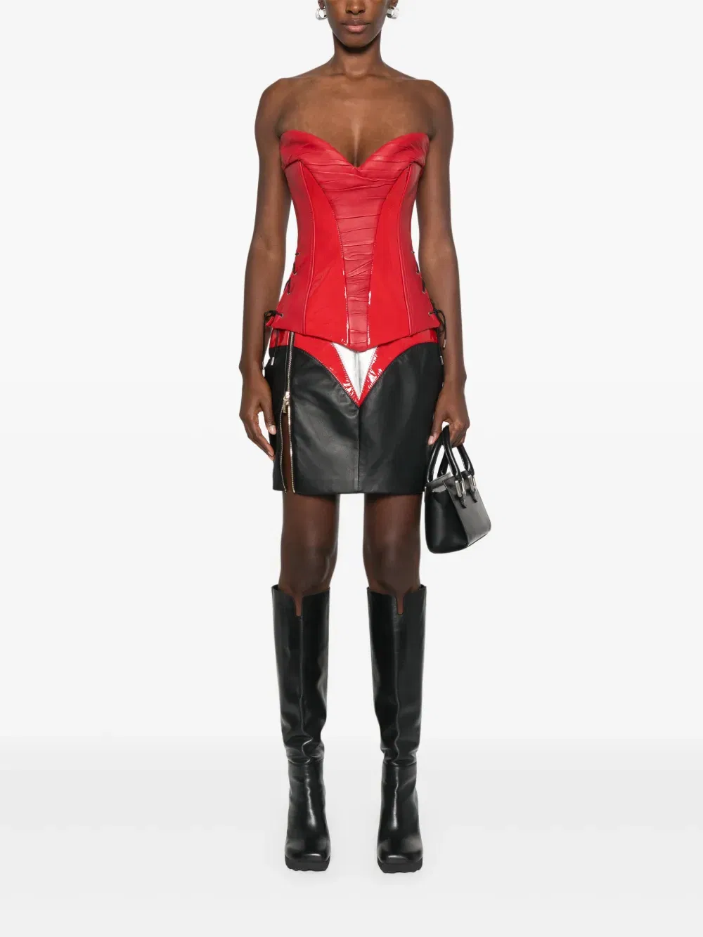 leather patent-inserts corset