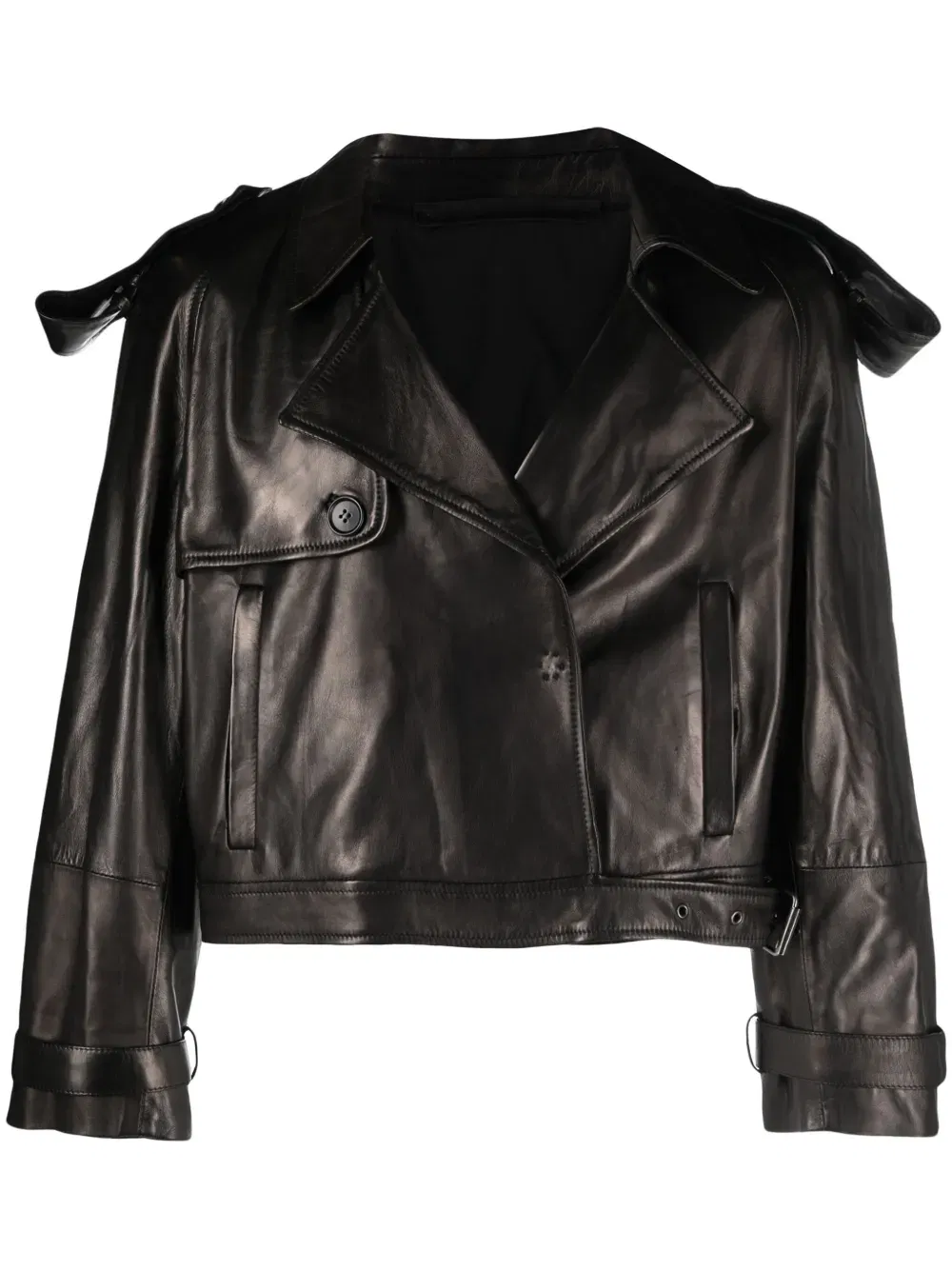 notched-lapels leather jacket
