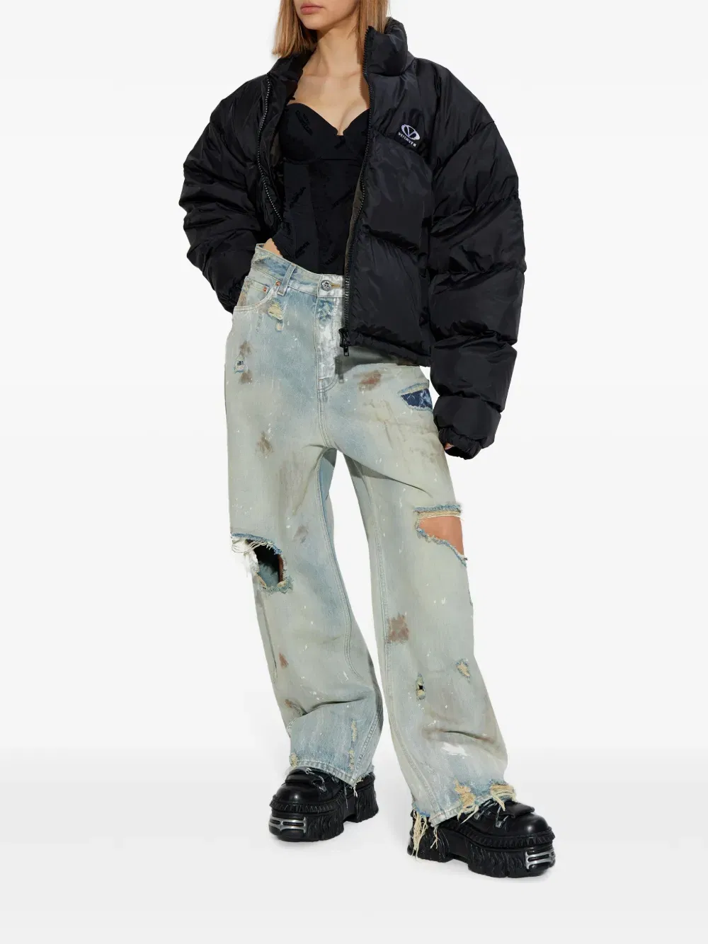 logo-embroidered puffer jacket